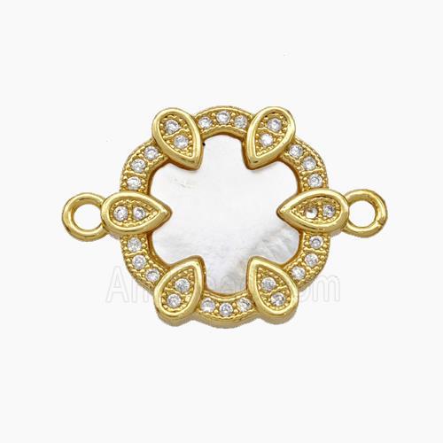 Copper Flower Connector Micropave Zirconia Shell 18K Gold Plated