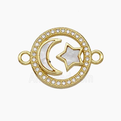 Copper Moon Star Connector Micropave Zirconia Shell 18K Gold Plated