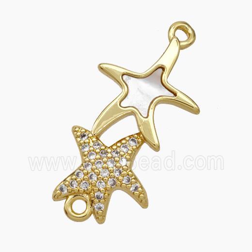 Copper Starfish Connector Micropave Zirconia Shell 18K Gold Plated
