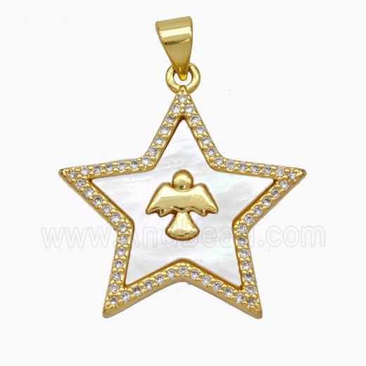 Copper Star Pendant Micropave Zirconia Shell Angel 18K Gold Plated