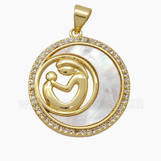 Copper Moon Pendant Micropave Zirconia Shell MOM 18K Gold Plated