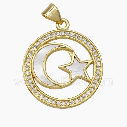Copper Moon Star Pendant Micropave Zirconia Shell 18K Gold Plated