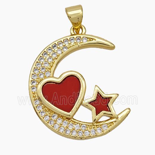 Copper Moon Star Pendant Micropave Zirconia Shell Heart 18K Gold Plated