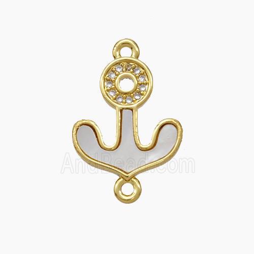 Copper Anchor Connector Micropave Zirconia Shell 18K Gold Plated