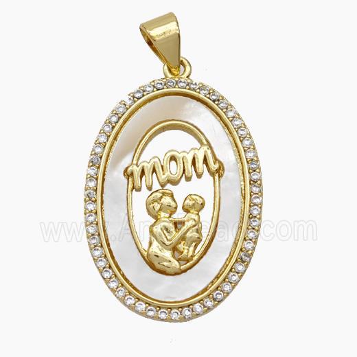 Copper MOM Pendant Micropave Zirconia Shell Love Baby Oval 18K Gold Plated