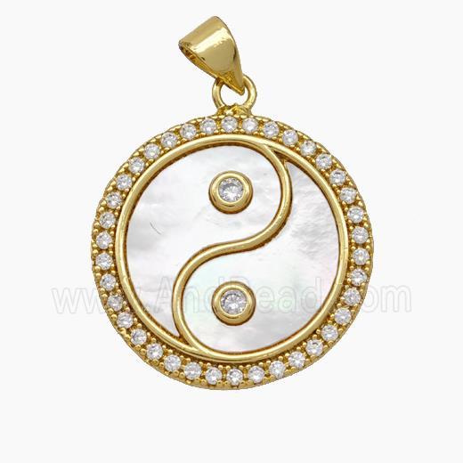 Copper Taichi Pendant Micropave Zirconia Shell Yinyang 18K Gold Plated