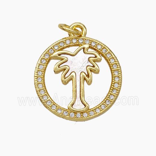 Copper Coconut Tree Pendant Micropave Zirconia Shell Palm 18K Gold Plated