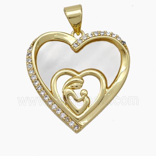 Copper Heart Pendant Micropave Zirconia Shell Baby MOM 18K Gold Plated