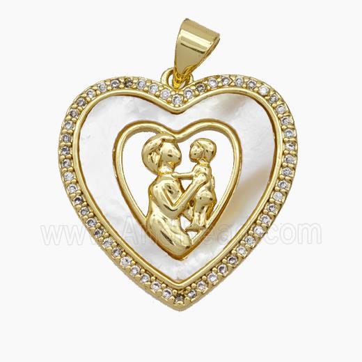 Copper Heart Pendant Micropave Zirconia Shell MOM Baby 18K Gold Plated