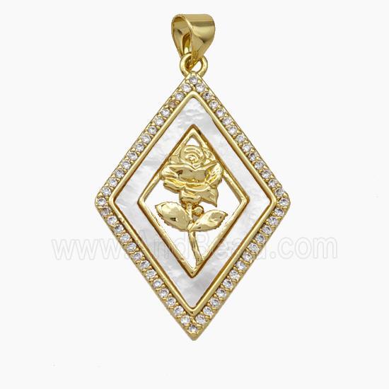 Copper pendant pave zircon and white shell bead, Gold Plated
