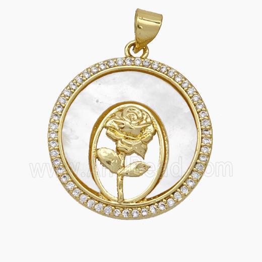 Copper Flower Pendant Micropave Zirconia Shell 18K Gold Plated