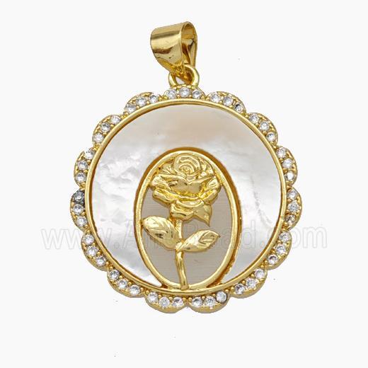 Copper Flower Pendant Micropave Zirconia Shell 18K Gold Plated