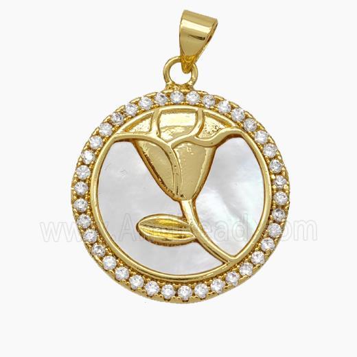 Copper Flower Pendant Micropave Zirconia Shell 18K Gold Plated