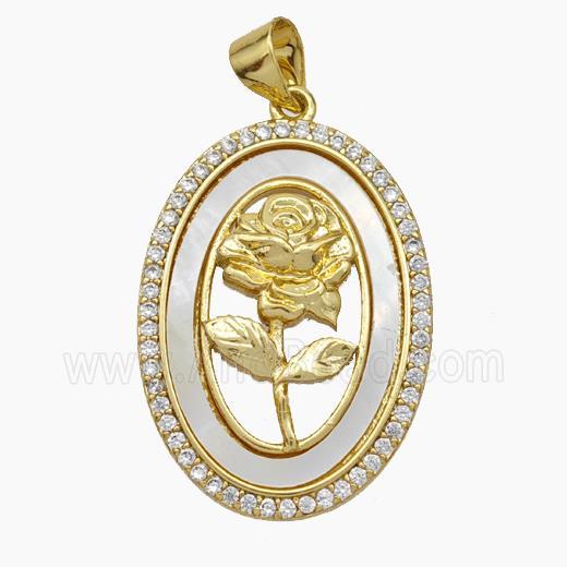 Copper Flower Pendant Micropave Zirconia Shell 18K Gold Plated