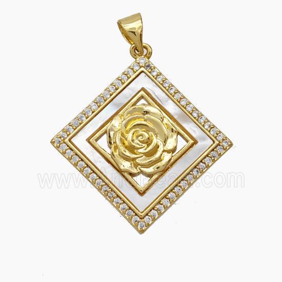 Copper Flower Pendant Micropave Zirconia Shell 18K Gold Plated