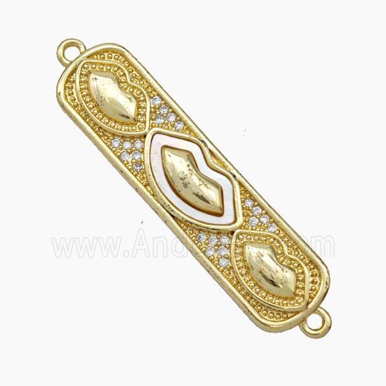 Copper Lips Connector Micropave Zirconia Shell Stick 18K Gold Plated