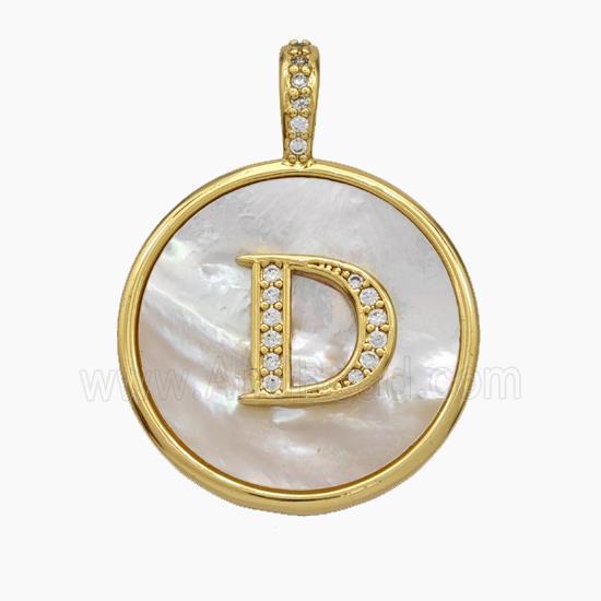 Copper Letter-D Pendant Pave Shell Zirconia Circle Gold Plated