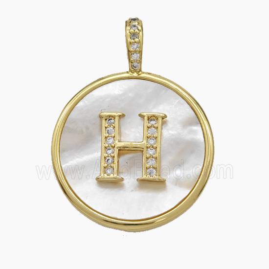 Copper Letter-H Pendant Pave Shell Zirconia Circle Gold Plated