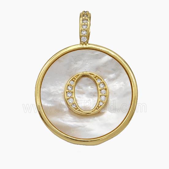 Copper Letter-O Pendant Pave Shell Zirconia Circle Gold Plated