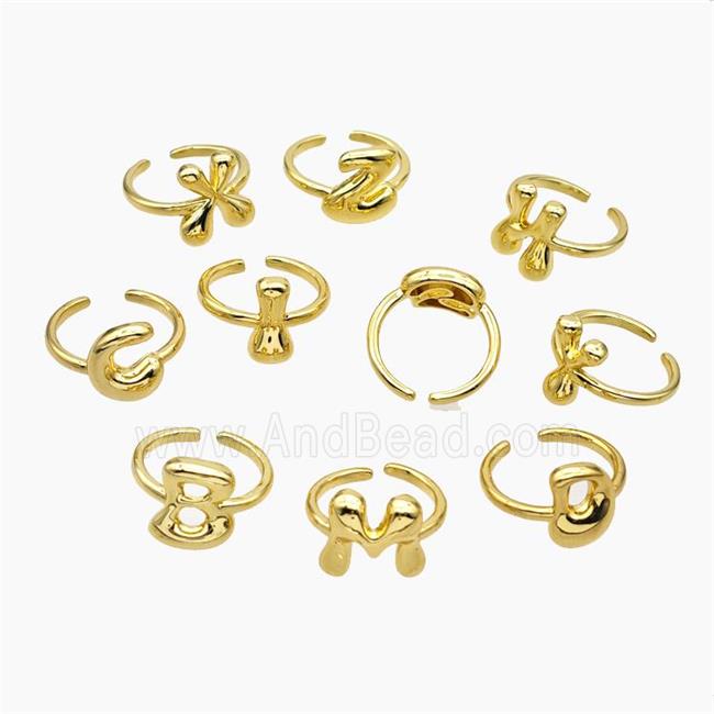 Copper Letter Rings Mix Alphabets Gold Plated