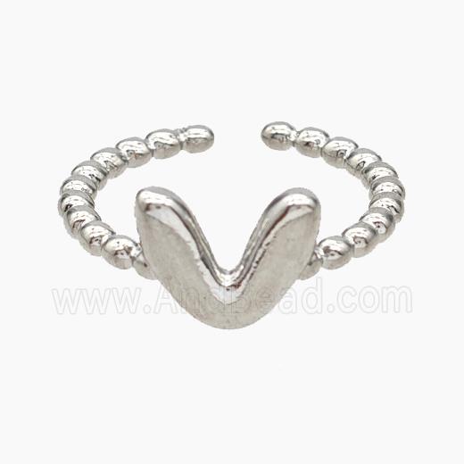 Copper Letter-V Rings Platinum Plated