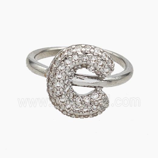 Copper Letter-C Rings Micropave Zirconia Platinum Plated
