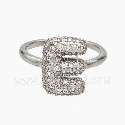 Copper Letter-E Rings Micropave Zirconia Platinum Plated