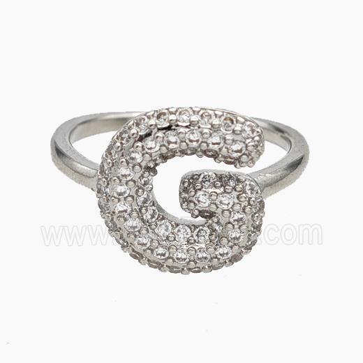 Copper Letter-G Rings Micropave Zirconia Platinum Plated