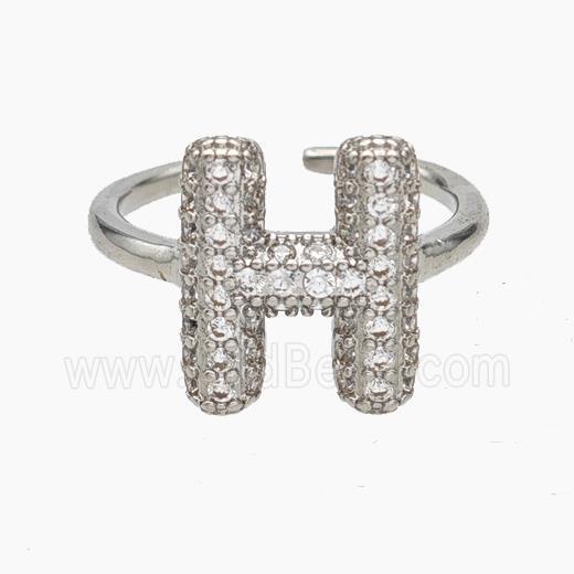Copper Letter-H Rings Micropave Zirconia Platinum Plated