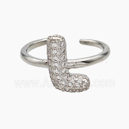 Copper Letter-L Rings Micropave Zirconia Platinum Plated