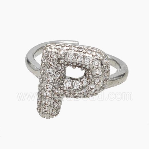 Copper Letter-P Rings Micropave Zirconia Platinum Plated