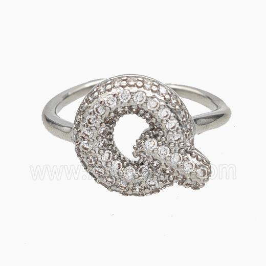 Copper Letter-Q Rings Micropave Zirconia Platinum Plated