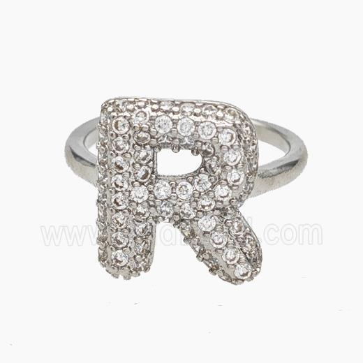 Copper Letter-R Rings Micropave Zirconia Platinum Plated