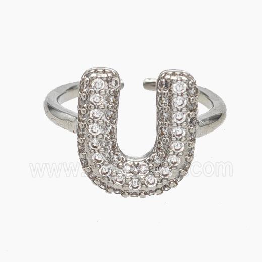 Copper Letter-U Rings Micropave Zirconia Platinum Plated