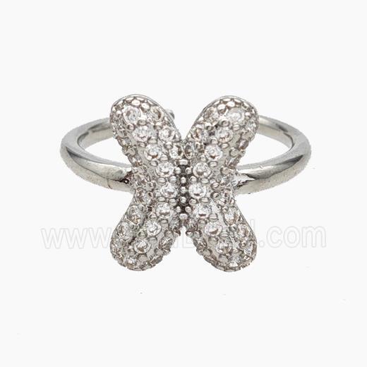 Copper Letter-X Rings Micropave Zirconia Platinum Plated
