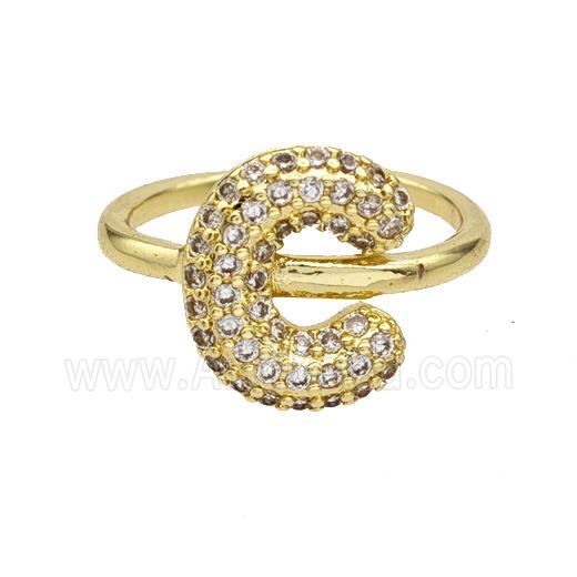 Copper Letter-C Rings Micropave Zirconia Gold Plated