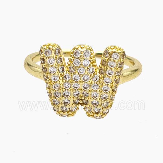 Copper Letter-W Rings Micropave Zirconia Gold Plated