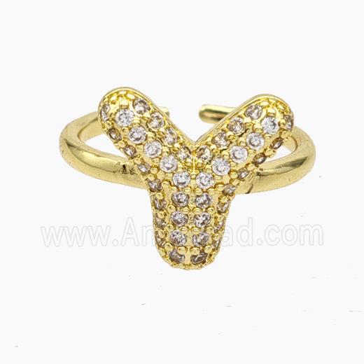 Copper Letter-Y Rings Micropave Zirconia Gold Plated