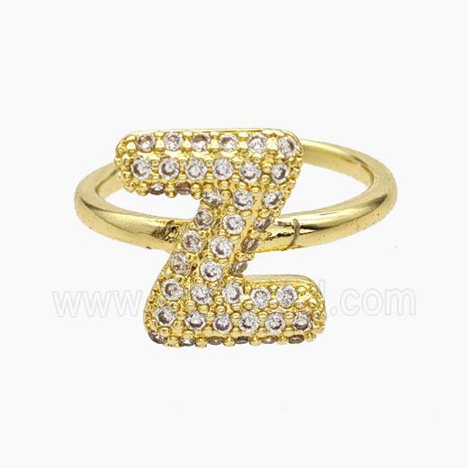 Copper Letter-Z Rings Micropave Zirconia Gold Plated