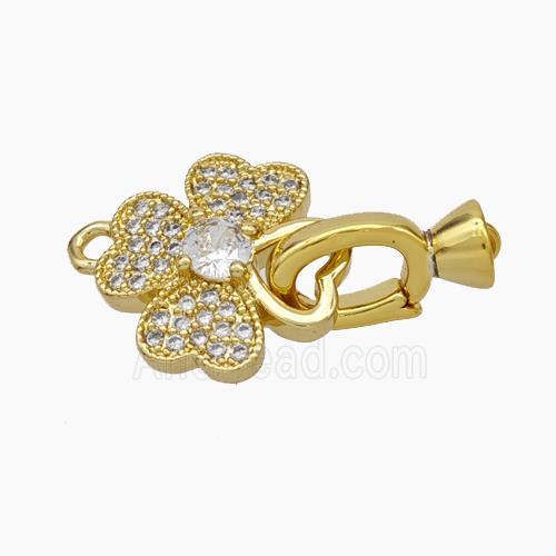 Copper Clover Clasp Pave Zirconia Cord-End Gold Plated