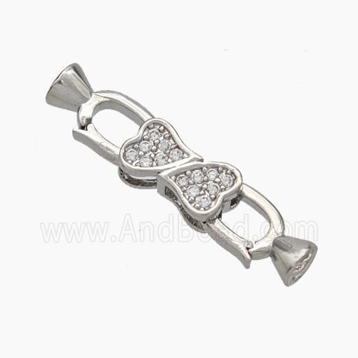 Copper Clasp Pave Zirconia Cord-End Heart Platinum Plated