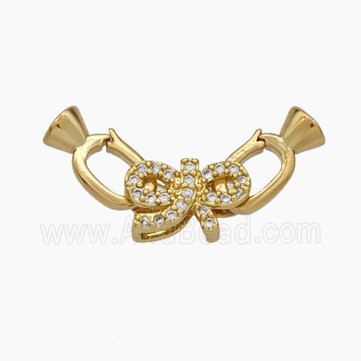 Copper Clasp Pave Zirconia Cord-End Bowknot Gold Plated