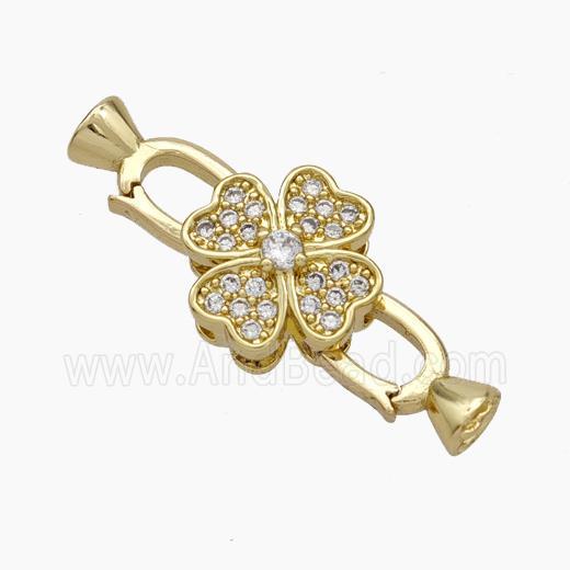 Copper Clasp Pave Zirconia Cord-End Clover Gold Plated