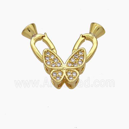 Copper Clasp Pave Zirconia Cord-End Butterfly Gold Plated