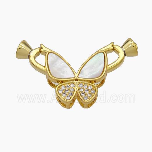Copper Clasp Pave Shell Zirconia Cord-End Butterfly Gold Plated