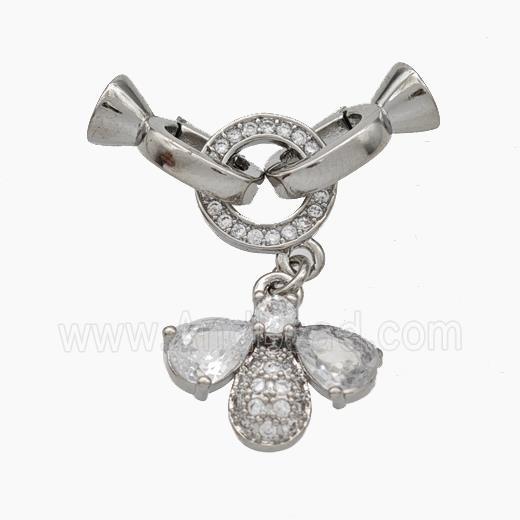 Copper Clasp Pave Zirconia Cord-End Honeybee Platinum Plated