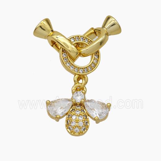 Copper Clasp Pave Zirconia Cord-End Honeybee Gold Plated