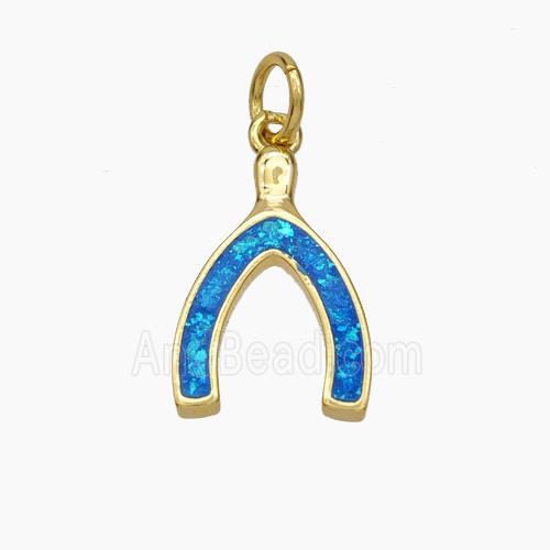 Copper Horseshoe Pendant Pave Blue Fire Opal 18K Gold Plated