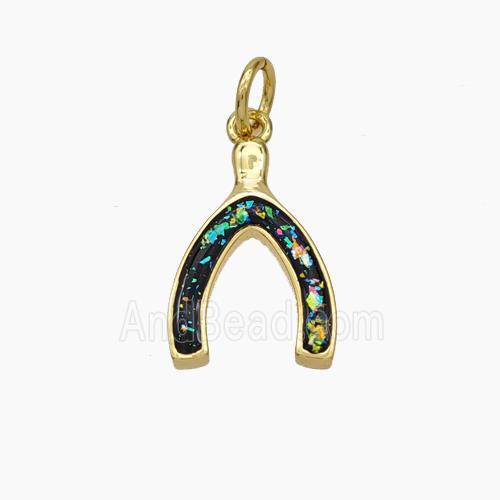 Copper Horseshoe Pendant Pave Black Fire Opal 18K Gold Plated
