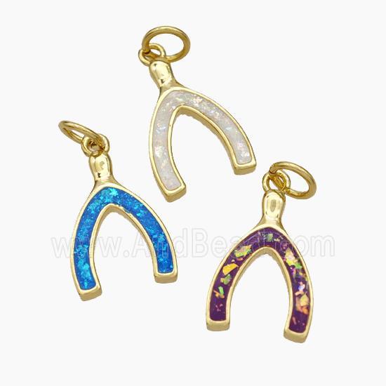 Copper Horseshoe Pendant Pave Fire Opal 18K Gold Plated Mixed